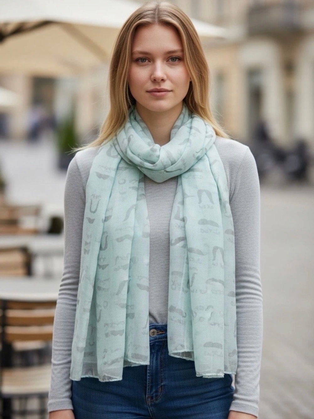 Francesca's Collections Mint Green Lightweight Patterned Scarf